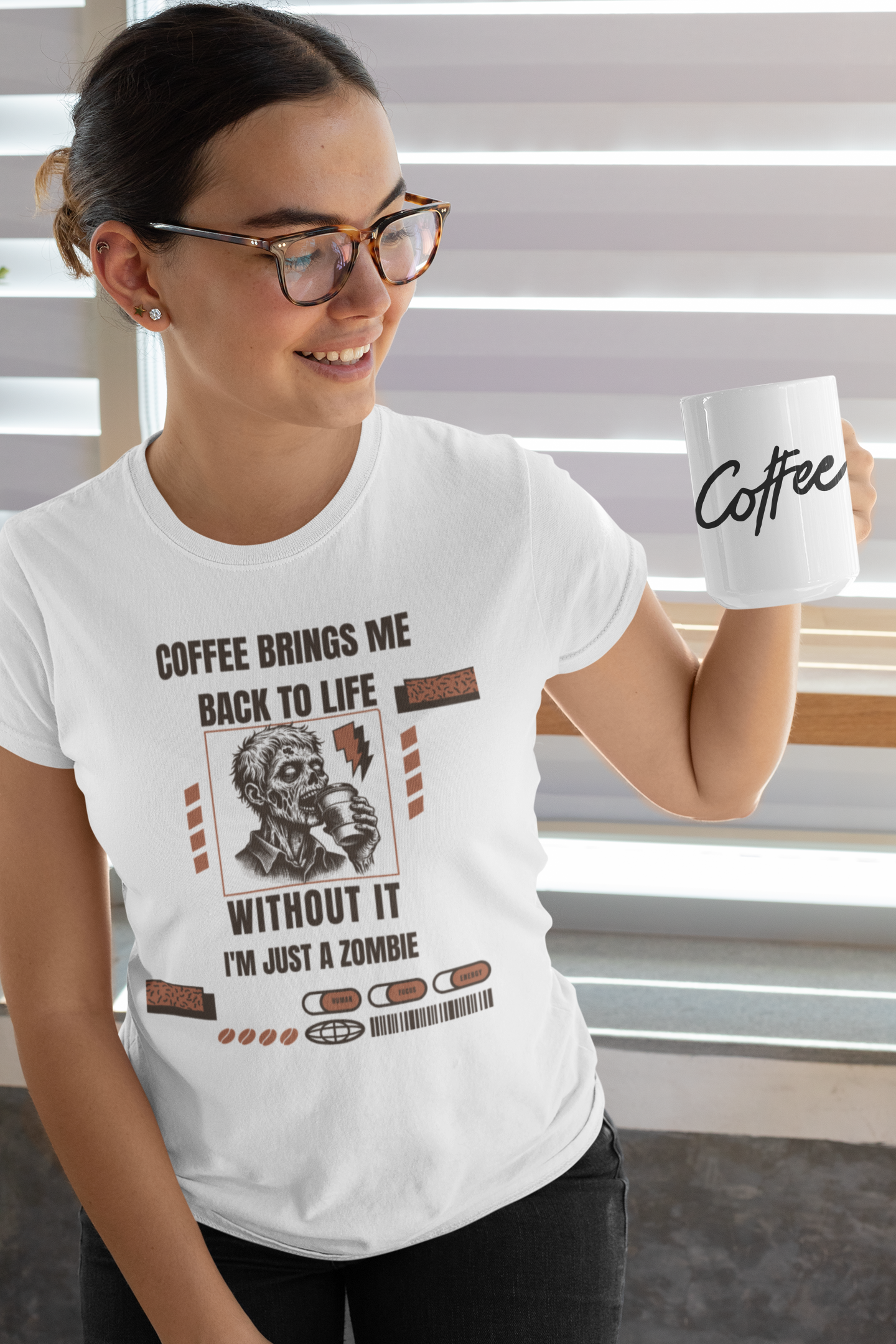 Zombie Without Coffee - Roundneck Half sleeve T-shirt